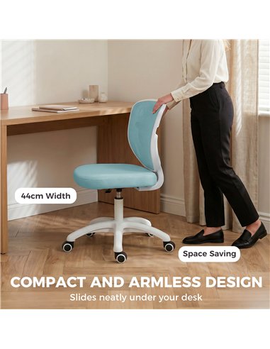HOMCOM Office Chair, Armless Computer Desk Chair with Breathable Mesh, Adjustable Height, Swivel Wheels, Light Blue