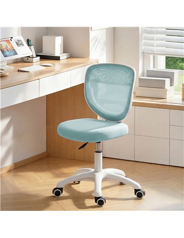 HOMCOM Office Chair, Armless Computer Desk Chair with Breathable Mesh, Adjustable Height, Swivel Wheels, Light Blue