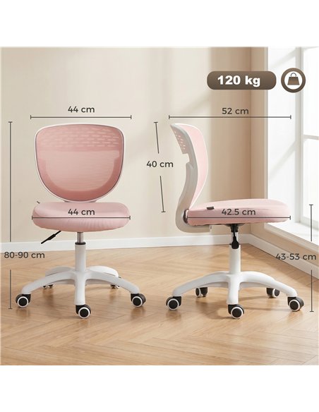 HOMCOM Office Chair, Armless Computer Desk Chair with Breathable Mesh, Adjustable Height, Swivel Wheels, Pink - pic 191769 | FastDaddyshop