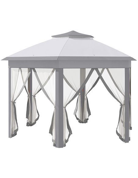 Outsunny 4x3.4m Hexagon Pop Up 2-Roof Gazebo with Netting, Grey - pic 19177 | FastDaddyshop