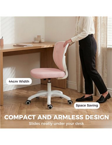 HOMCOM Office Chair, Armless Computer Desk Chair with Breathable Mesh, Adjustable Height, Swivel Wheels, Pink