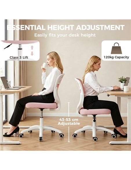 HOMCOM Office Chair, Armless Computer Desk Chair with Breathable Mesh, Adjustable Height, Swivel Wheels, Pink - pic 191772 | FastDaddyshop