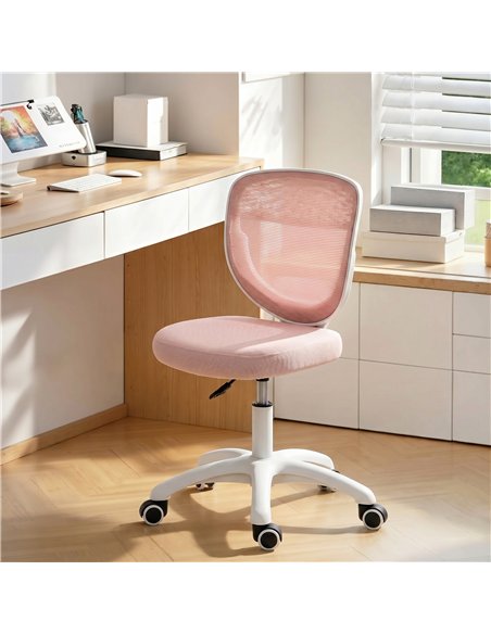 HOMCOM Office Chair, Armless Computer Desk Chair with Breathable Mesh, Adjustable Height, Swivel Wheels, Pink - pic 191774 | FastDaddyshop