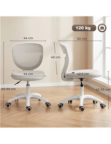 HOMCOM Office Chair, Armless Computer Desk Chair with Breathable Mesh, Adjustable Height, Swivel Wheels, Grey