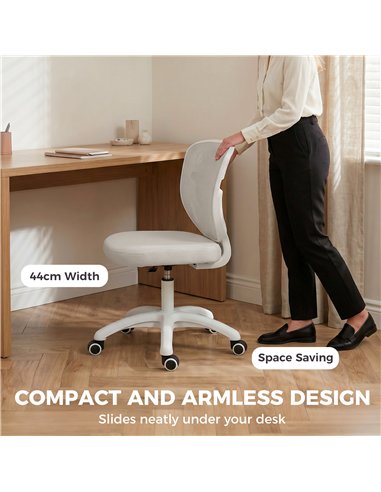 HOMCOM Office Chair, Armless Computer Desk Chair with Breathable Mesh, Adjustable Height, Swivel Wheels, Grey