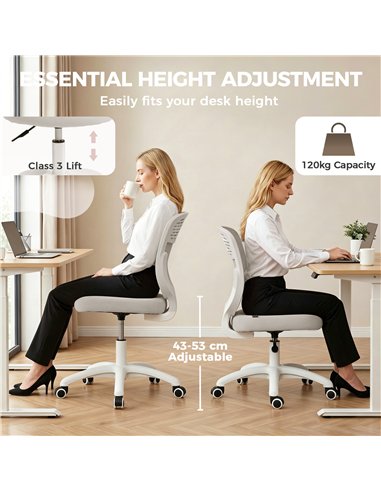 HOMCOM Office Chair, Armless Computer Desk Chair with Breathable Mesh, Adjustable Height, Swivel Wheels, Grey