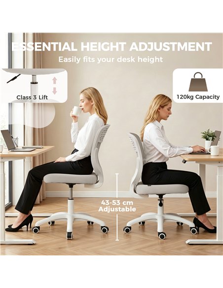 HOMCOM Office Chair, Armless Computer Desk Chair with Breathable Mesh, Adjustable Height, Swivel Wheels, Grey - pic 191781 | FastDaddyshop