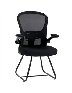 HOMCOM Reception Chair, Conference Meeting Office Chair with Flip-up Armrest, Mesh Backrest, Lumbar Support and Metal Base