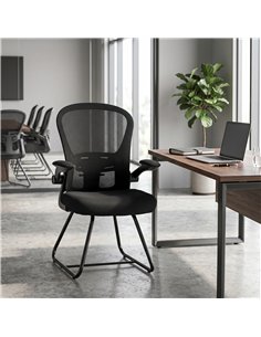 HOMCOM Reception Chair, Conference Meeting Office Chair with Flip-up Armrest, Mesh Backrest, Lumbar Support and Metal Base 2