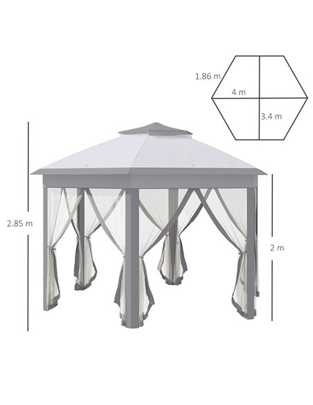 Outsunny 4x3.4m Hexagon Pop Up 2-Roof Gazebo with Netting, Grey - pic 19179 | FastDaddyshop