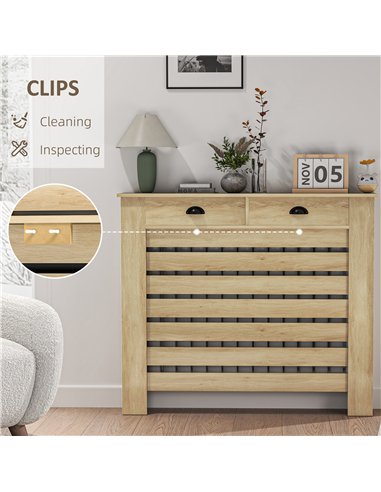 HOMCOM 95.5H x 111Wcm Radiator Cover, with Drawer - Oak