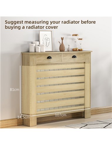 HOMCOM 95.5H x 111Wcm Radiator Cover, with Drawer - Oak