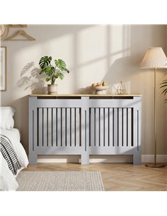 HOMCOM Slatted Radiator Cover, Painted Cabinet with Line Grill Design, 152L × 19W × 81H cm, Grey 2
