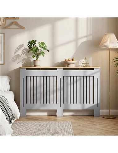 HOMCOM Slatted Radiator Cover, Painted Cabinet with Line Grill Design, 152L × 19W × 81H cm, Grey