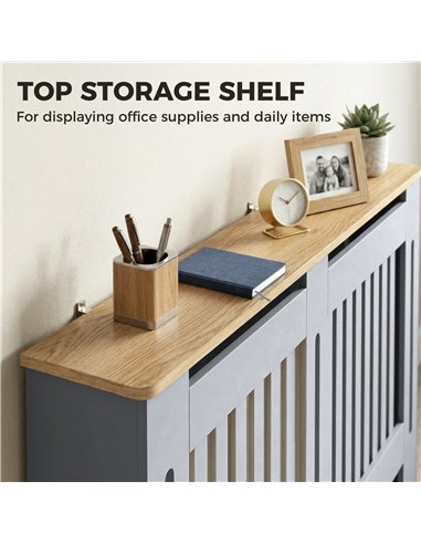 HOMCOM Slatted Radiator Cover, Painted Cabinet with Line Grill Design, 152L × 19W × 81H cm, Grey