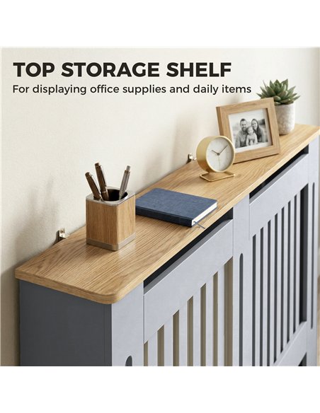 HOMCOM Slatted Radiator Cover, Painted Cabinet with Line Grill Design, 152L × 19W × 81H cm, Grey - pic 191807 | FastDaddyshop