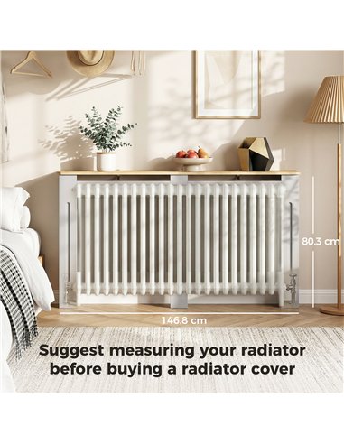 HOMCOM Slatted Radiator Cover, Painted Cabinet with Line Grill Design, 152L × 19W × 81H cm, Grey