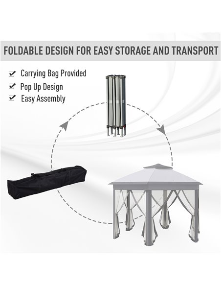 Outsunny Hexagon Patio Gazebo Pop Up Gazebo Outdoor Double Roof Instant Shelter with Netting, 4m x 3.4m, Grey - pic 19181 | FastDaddyshop