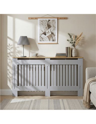 HOMCOM Slatted Radiator Cover, Painted Cabinet with Line Grill Design, 152L × 19W × 81H cm, Grey