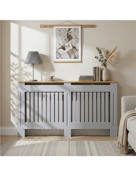 HOMCOM Slatted Radiator Cover, Painted Cabinet with Line Grill Design, 152L × 19W × 81H cm, Grey - pic 191810 | FastDaddyshop