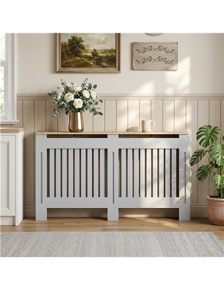 HOMCOM Slatted Radiator Cover, Painted Cabinet with Line Grill Design, 152L × 19W × 81H cm, Grey - pic 191811 | FastDaddyshop