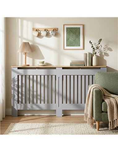 HOMCOM Slatted Radiator Cover, Painted Cabinet with Line Grill Design, 172L × 19W × 81H cm, Grey