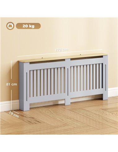 HOMCOM Slatted Radiator Cover, Painted Cabinet with Line Grill Design, 172L × 19W × 81H cm, Grey