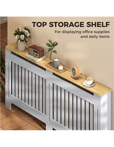 HOMCOM Slatted Radiator Cover, Painted Cabinet with Line Grill Design, 172L × 19W × 81H cm, Grey