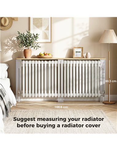 HOMCOM Slatted Radiator Cover, Painted Cabinet with Line Grill Design, 172L × 19W × 81H cm, Grey