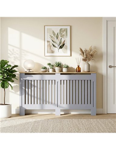 HOMCOM Slatted Radiator Cover, Painted Cabinet with Line Grill Design, 172L × 19W × 81H cm, Grey