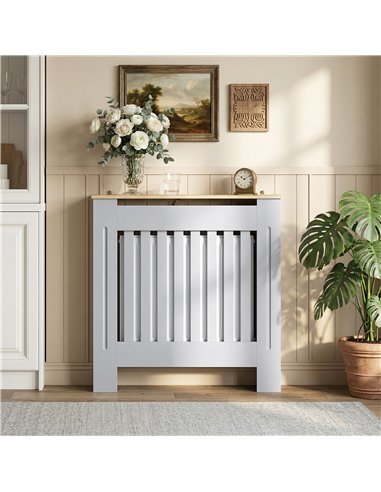 HOMCOM Heater Cover, Radiator Cover Slatted Painted MDF Lined Grill Grey, 78L x 19W x 81H cm