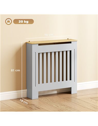 HOMCOM Heater Cover, Radiator Cover Slatted Painted MDF Lined Grill Grey, 78L x 19W x 81H cm