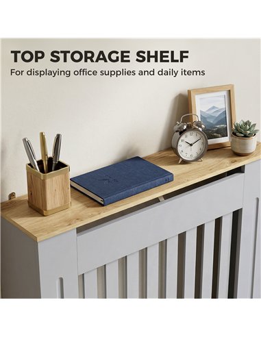 HOMCOM Heater Cover, Radiator Cover Slatted Painted MDF Lined Grill Grey, 78L x 19W x 81H cm