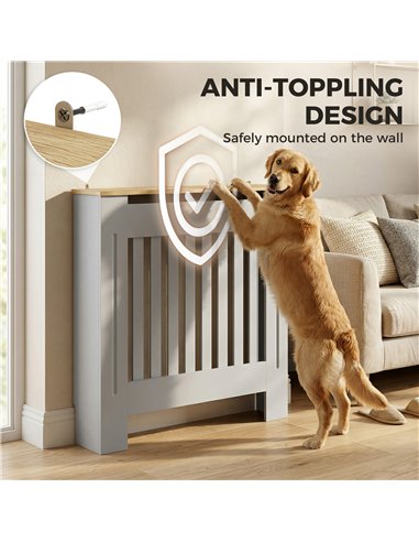 HOMCOM Heater Cover, Radiator Cover Slatted Painted MDF Lined Grill Grey, 78L x 19W x 81H cm