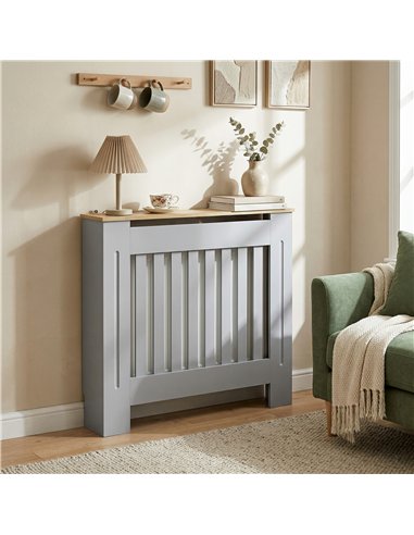 HOMCOM Heater Cover, Radiator Cover Slatted Painted MDF Lined Grill Grey, 78L x 19W x 81H cm