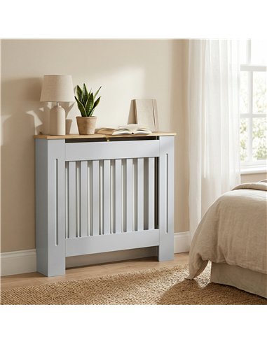 HOMCOM Heater Cover, Radiator Cover Slatted Painted MDF Lined Grill Grey, 78L x 19W x 81H cm