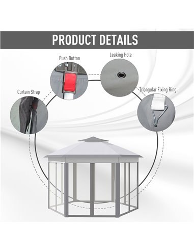 Outsunny Hexagon Patio Gazebo Pop Up Gazebo Outdoor Double Roof Instant Shelter with Netting, 4m x 3.4m, Grey