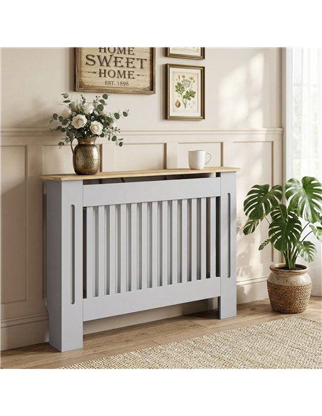 HOMCOM Slatted Radiator Cover, Painted Cabinet with Line Grill Design, 112L × 19W × 81H cm, Grey - pic 191831 | FastDaddyshop