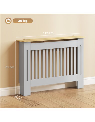HOMCOM Slatted Radiator Cover, Painted Cabinet with Line Grill Design, 112L × 19W × 81H cm, Grey