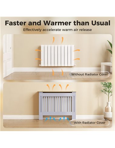 HOMCOM Slatted Radiator Cover, Painted Cabinet with Line Grill Design, 112L × 19W × 81H cm, Grey