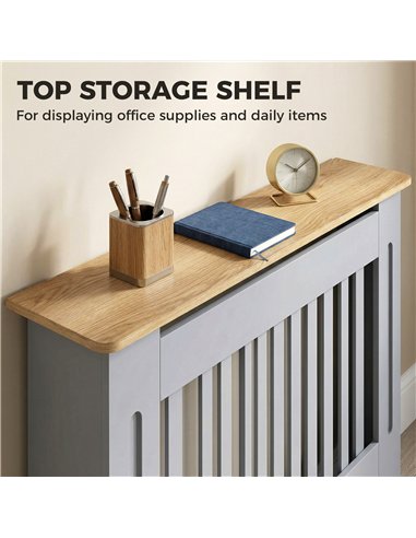 HOMCOM Slatted Radiator Cover, Painted Cabinet with Line Grill Design, 112L × 19W × 81H cm, Grey