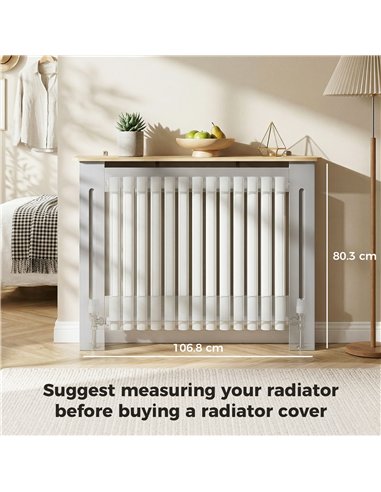 HOMCOM Slatted Radiator Cover, Painted Cabinet with Line Grill Design, 112L × 19W × 81H cm, Grey