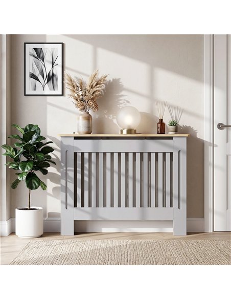 HOMCOM Slatted Radiator Cover, Painted Cabinet with Line Grill Design, 112L × 19W × 81H cm, Grey - pic 191837 | FastDaddyshop