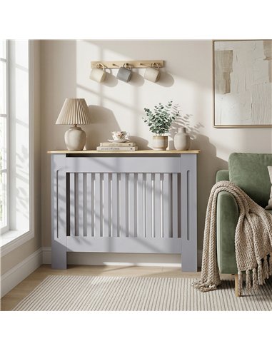 HOMCOM Slatted Radiator Cover, Painted Cabinet with Line Grill Design, 112L × 19W × 81H cm, Grey