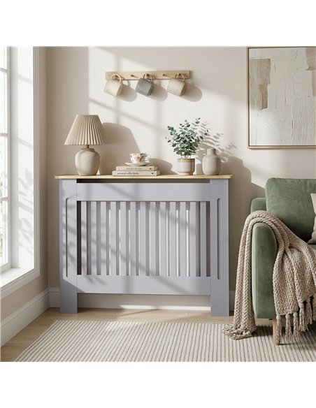 HOMCOM Slatted Radiator Cover, Painted Cabinet with Line Grill Design, 112L × 19W × 81H cm, Grey - pic 191838 | FastDaddyshop