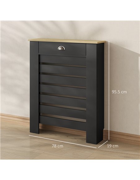 HOMCOM 95.5H x 78Wcm Radiator Cover, with Drawer - Black - pic 191841 | FastDaddyshop