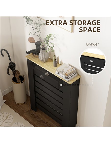 HOMCOM 95.5H x 78Wcm Radiator Cover, with Drawer - Black - pic 191845 | FastDaddyshop