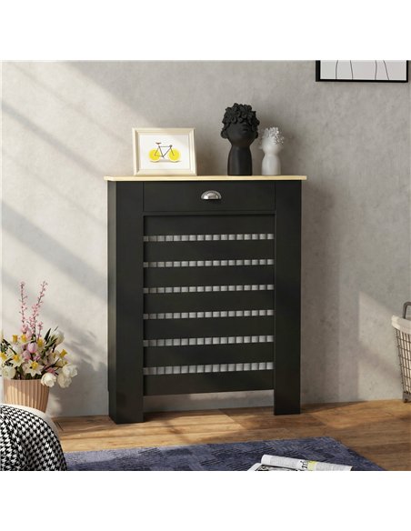 HOMCOM 95.5H x 78Wcm Radiator Cover, with Drawer - Black - pic 191847 | FastDaddyshop