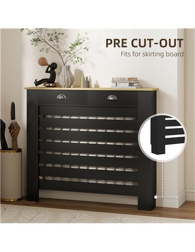 HOMCOM 95.5H x 111Wcm Radiator Cover, with Drawer - Black