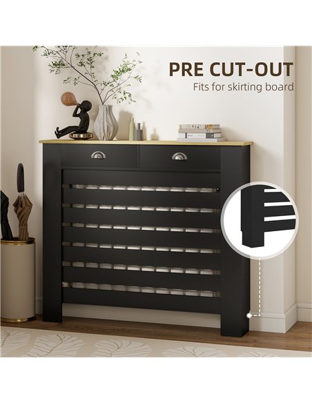 HOMCOM 95.5H x 111Wcm Radiator Cover, with Drawer - Black - pic 191851 | FastDaddyshop